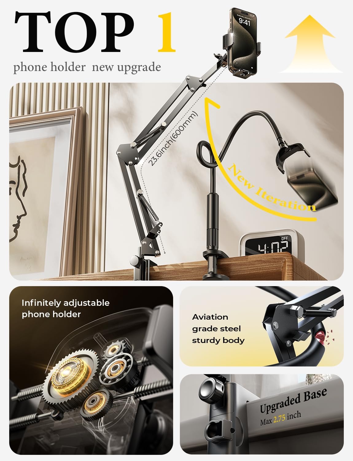 Flexible Clamp Gooseneck Phone Holder for Desk & Bed