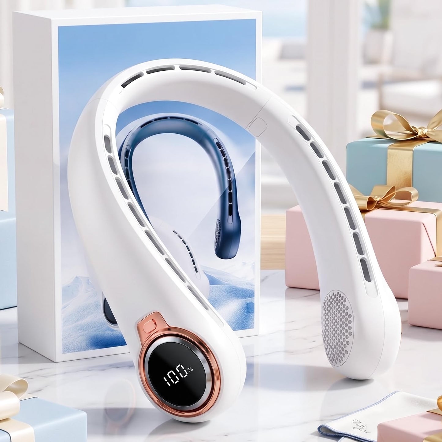 Portable Neck Fan with Rechargeable Battery & LED Display