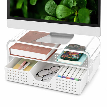 OPNICE Desk Organizer and Accessories, 2-Tier Computer Monitor Stand Riser with Drawer and 2 Pen Holders, Laptop Stand, Office Desk Accessories for Office Supplies