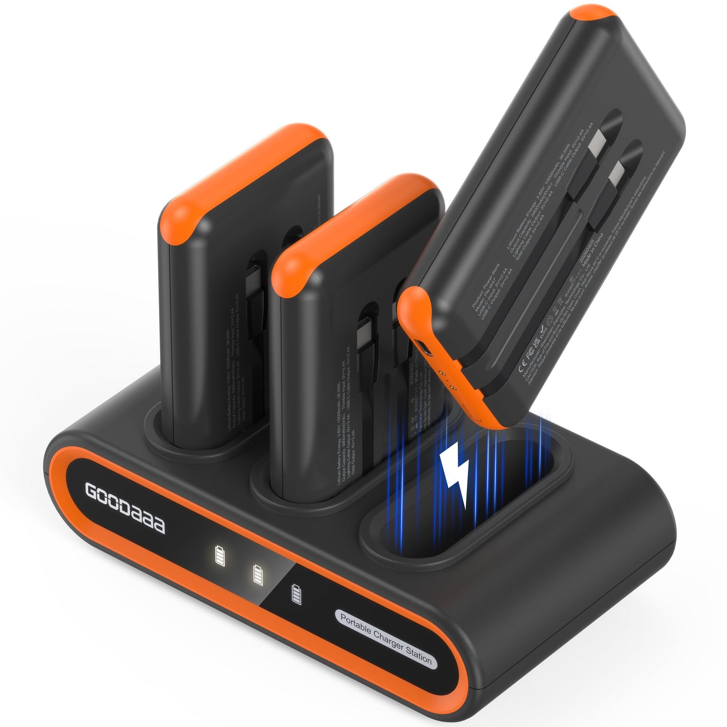 10000mAh Portable Power Bank with Built-In Cables