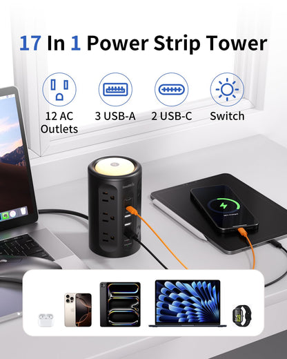 Power Strip with USB Charging & Night Light