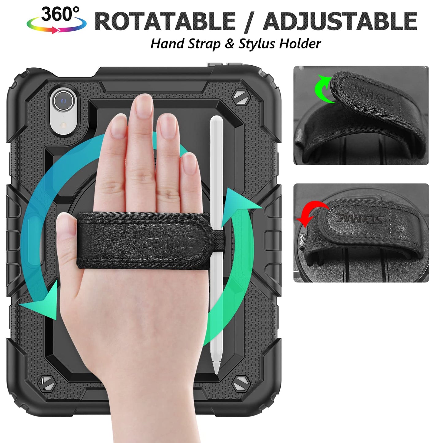 Protective iPad Mini Case with Rotating Hand Strap Stand