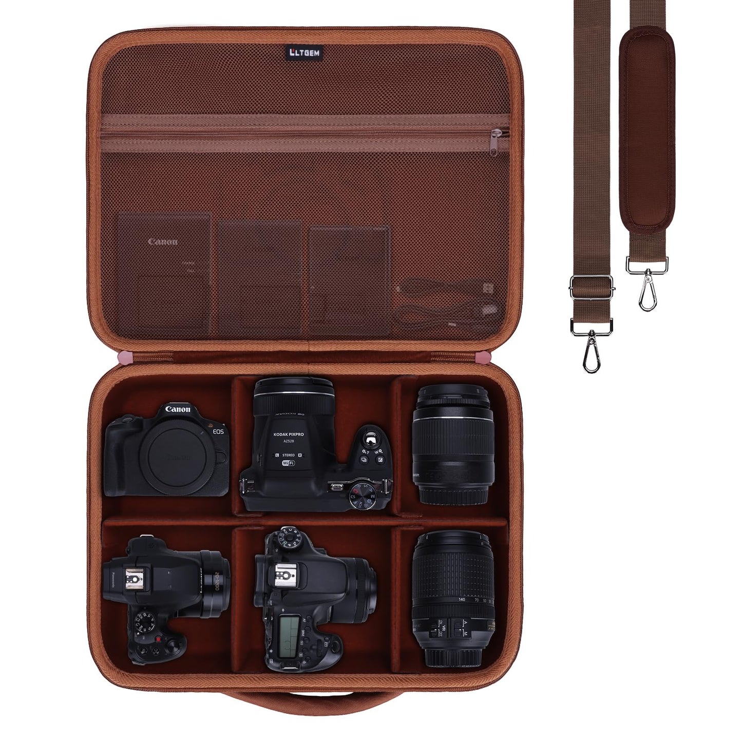 L LTGEM Camera Case Compatible with Canon EOS Rebel T7/R50/R6 Mark II/R100/R50 V/T6/R8/R10/R5 Mark II/RP/R7/5D Mark IV/SL3/R5/T100 DSLR SLR Camera, Len and Tripod with 4 Dividers and Shoulder Strap