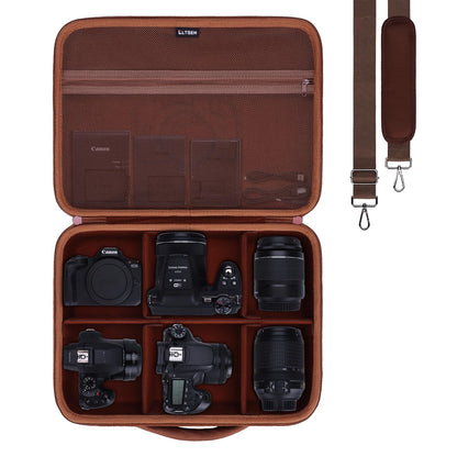 L LTGEM Camera Case Compatible with Canon EOS Rebel T7/R50/R6 Mark II/R100/R50 V/T6/R8/R10/R5 Mark II/RP/R7/5D Mark IV/SL3/R5/T100 DSLR SLR Camera, Len and Tripod with 4 Dividers and Shoulder Strap