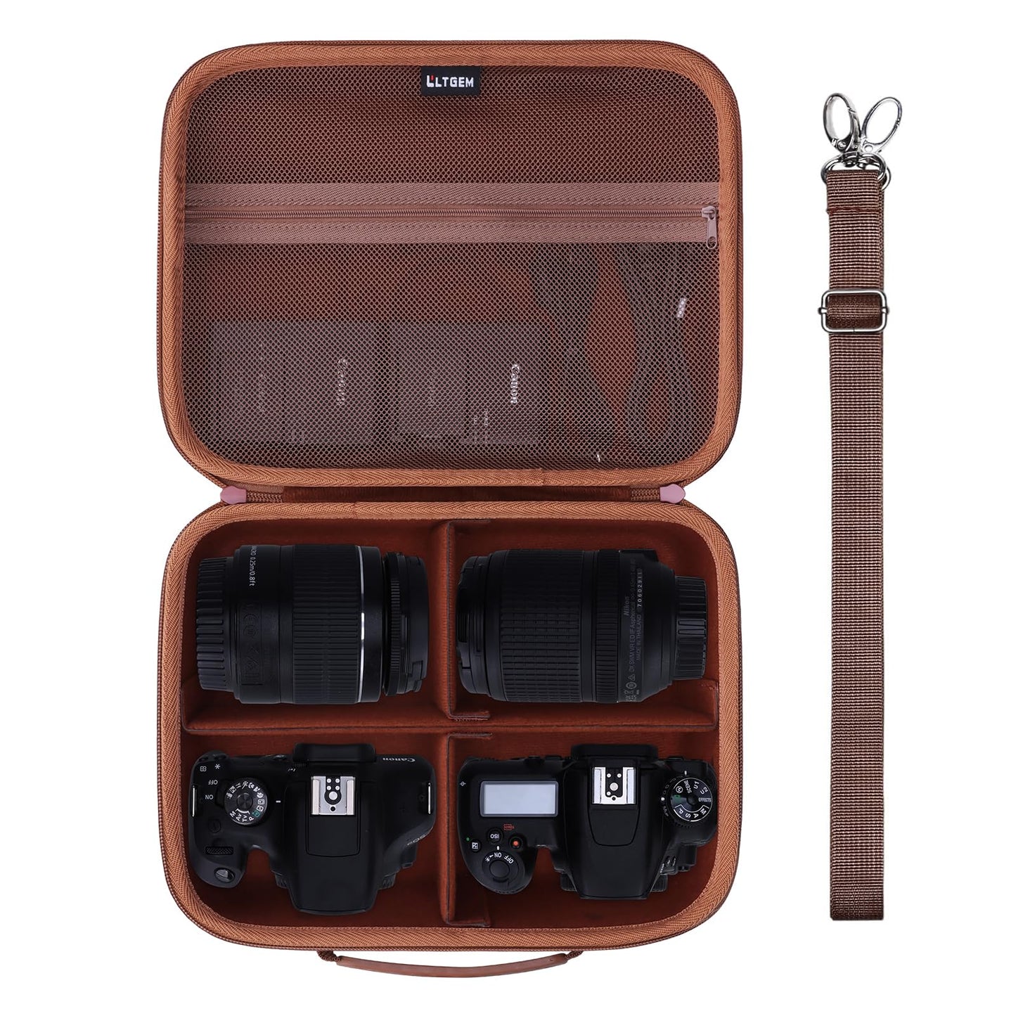 L LTGEM Camera Case Compatible with Canon EOS Rebel T7/R50/R6 Mark II/R100/R50 V/T6/R8/R10/R5 Mark II/RP/R7/5D Mark IV/SL3/R5/T100 DSLR SLR Camera, Len and Tripod with 4 Dividers and Shoulder Strap