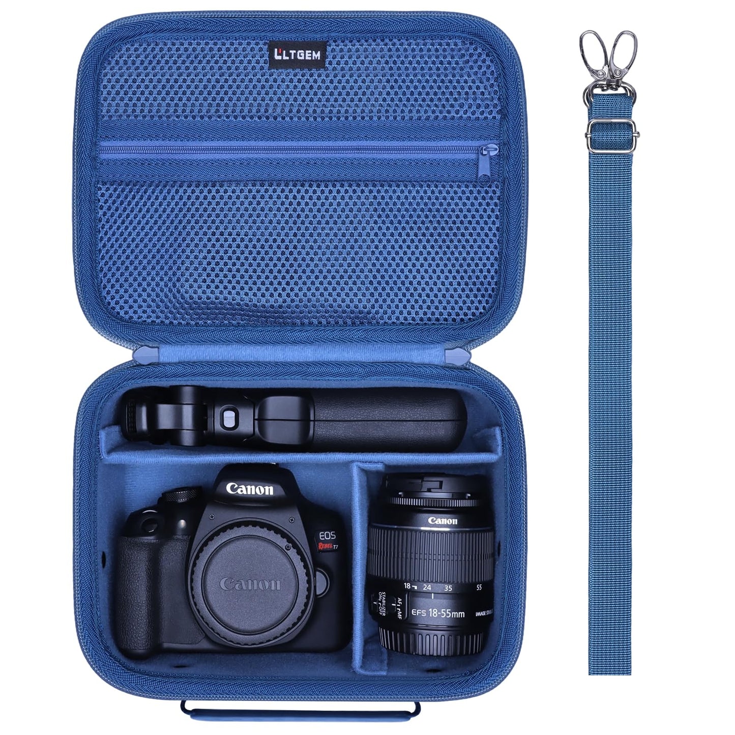 L LTGEM Camera Case Compatible with Canon EOS Rebel T7/R50/R6 Mark II/R100/R50 V/T6/R8/R10/R5 Mark II/RP/R7/5D Mark IV/SL3/R5/T100 DSLR SLR Camera, Len and Tripod with 4 Dividers and Shoulder Strap