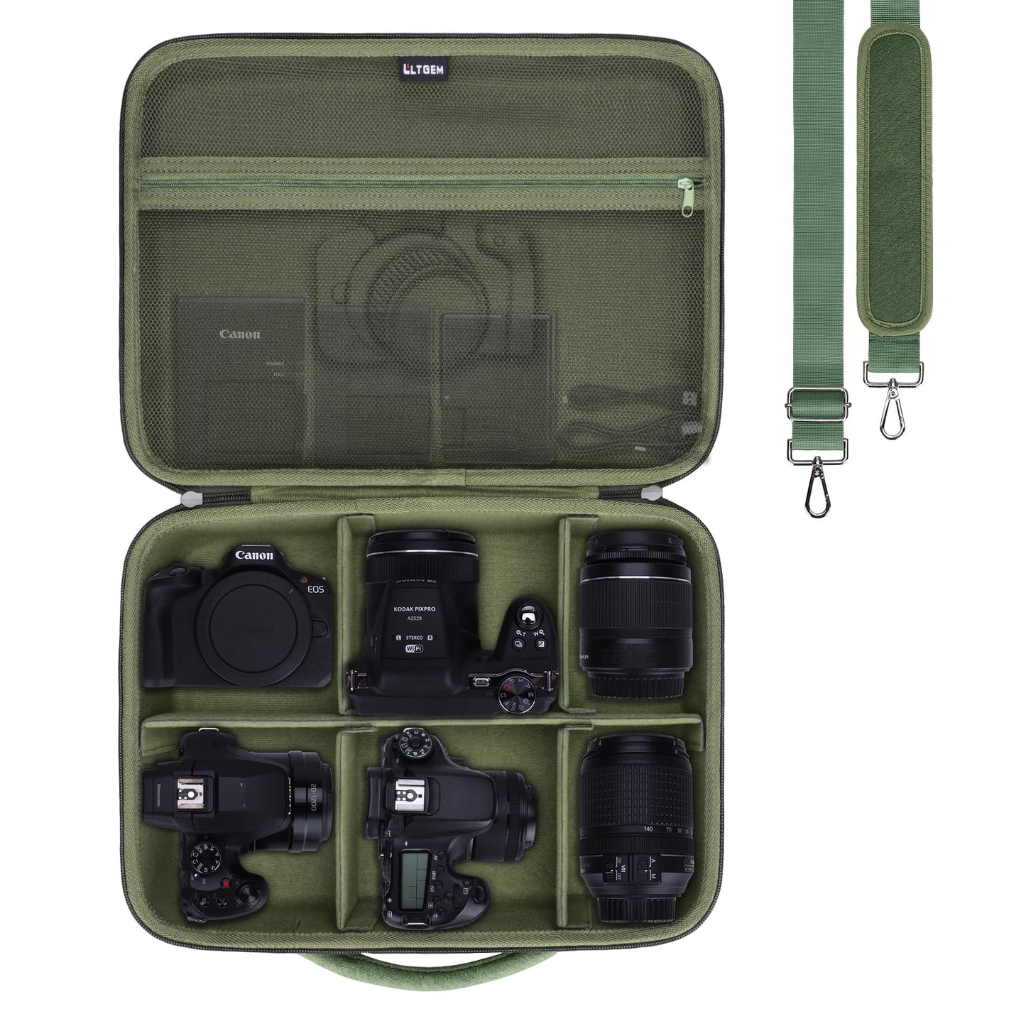 L LTGEM Camera Case Compatible with Canon EOS Rebel T7/R50/R6 Mark II/R100/R50 V/T6/R8/R10/R5 Mark II/RP/R7/5D Mark IV/SL3/R5/T100 DSLR SLR Camera, Len and Tripod with 4 Dividers and Shoulder Strap