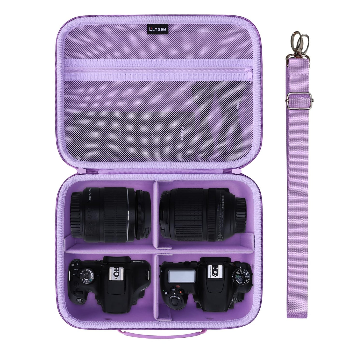 L LTGEM Camera Case Compatible with Canon EOS Rebel T7/R50/R6 Mark II/R100/R50 V/T6/R8/R10/R5 Mark II/RP/R7/5D Mark IV/SL3/R5/T100 DSLR SLR Camera, Len and Tripod with 4 Dividers and Shoulder Strap