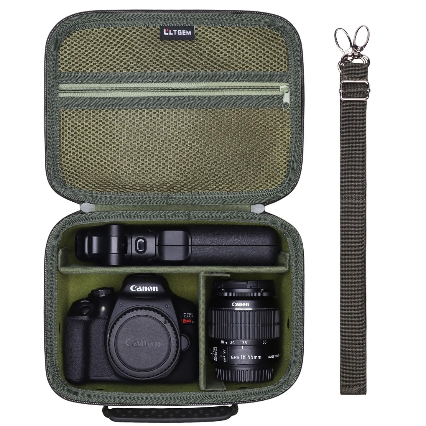 L LTGEM Camera Case Compatible with Canon EOS Rebel T7/R50/R6 Mark II/R100/R50 V/T6/R8/R10/R5 Mark II/RP/R7/5D Mark IV/SL3/R5/T100 DSLR SLR Camera, Len and Tripod with 4 Dividers and Shoulder Strap