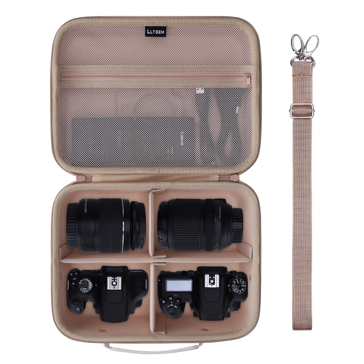 L LTGEM Camera Case Compatible with Canon EOS Rebel T7/R50/R6 Mark II/R100/R50 V/T6/R8/R10/R5 Mark II/RP/R7/5D Mark IV/SL3/R5/T100 DSLR SLR Camera, Len and Tripod with 4 Dividers and Shoulder Strap