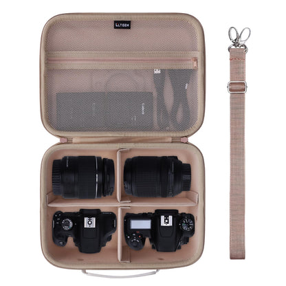 L LTGEM Camera Case Compatible with Canon EOS Rebel T7/R50/R6 Mark II/R100/R50 V/T6/R8/R10/R5 Mark II/RP/R7/5D Mark IV/SL3/R5/T100 DSLR SLR Camera, Len and Tripod with 4 Dividers and Shoulder Strap