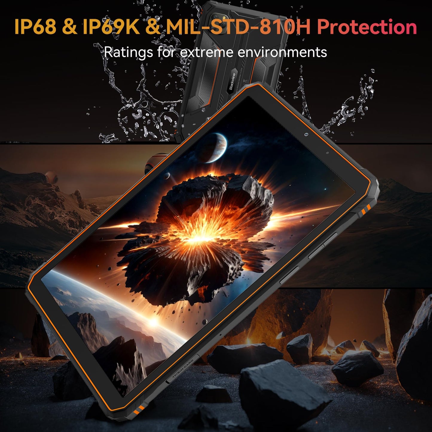 Blackview 9 inch Rugged Tablet, Android 15 Waterproof Tablet wirh Gemini AI, 24GB+128GB TF 2TB, 180Hz, IP68/IP69K, MIL-STD-810H Shockproof, 16MP+13MP, 18W/OTG/5G WiFi/GPS/NFC/TÜV/Face ID/Glove Mode
