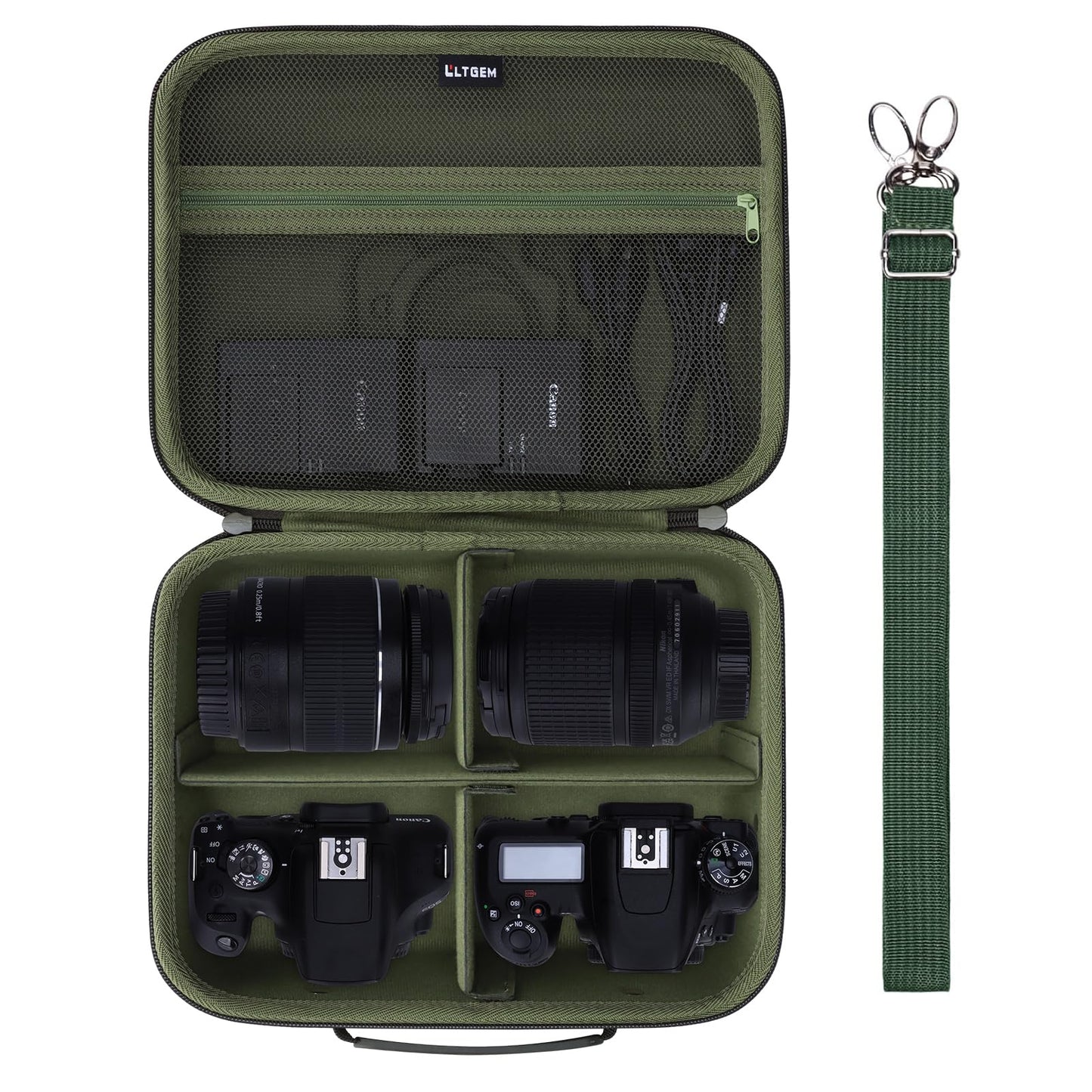 L LTGEM Camera Case Compatible with Canon EOS Rebel T7/R50/R6 Mark II/R100/R50 V/T6/R8/R10/R5 Mark II/RP/R7/5D Mark IV/SL3/R5/T100 DSLR SLR Camera, Len and Tripod with 4 Dividers and Shoulder Strap