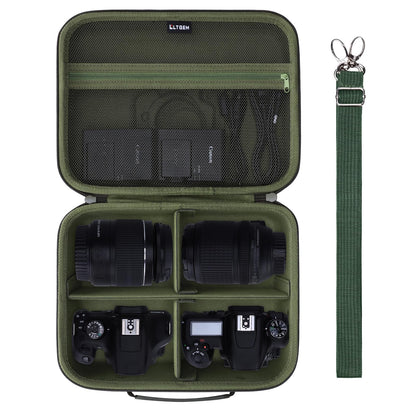 L LTGEM Camera Case Compatible with Canon EOS Rebel T7/R50/R6 Mark II/R100/R50 V/T6/R8/R10/R5 Mark II/RP/R7/5D Mark IV/SL3/R5/T100 DSLR SLR Camera, Len and Tripod with 4 Dividers and Shoulder Strap