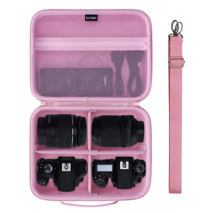 L LTGEM Camera Case Compatible with Canon EOS Rebel T7/R50/R6 Mark II/R100/R50 V/T6/R8/R10/R5 Mark II/RP/R7/5D Mark IV/SL3/R5/T100 DSLR SLR Camera, Len and Tripod with 4 Dividers and Shoulder Strap