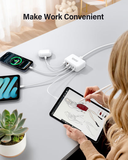 100W GaN USB-C Charging Station with 6 Ports