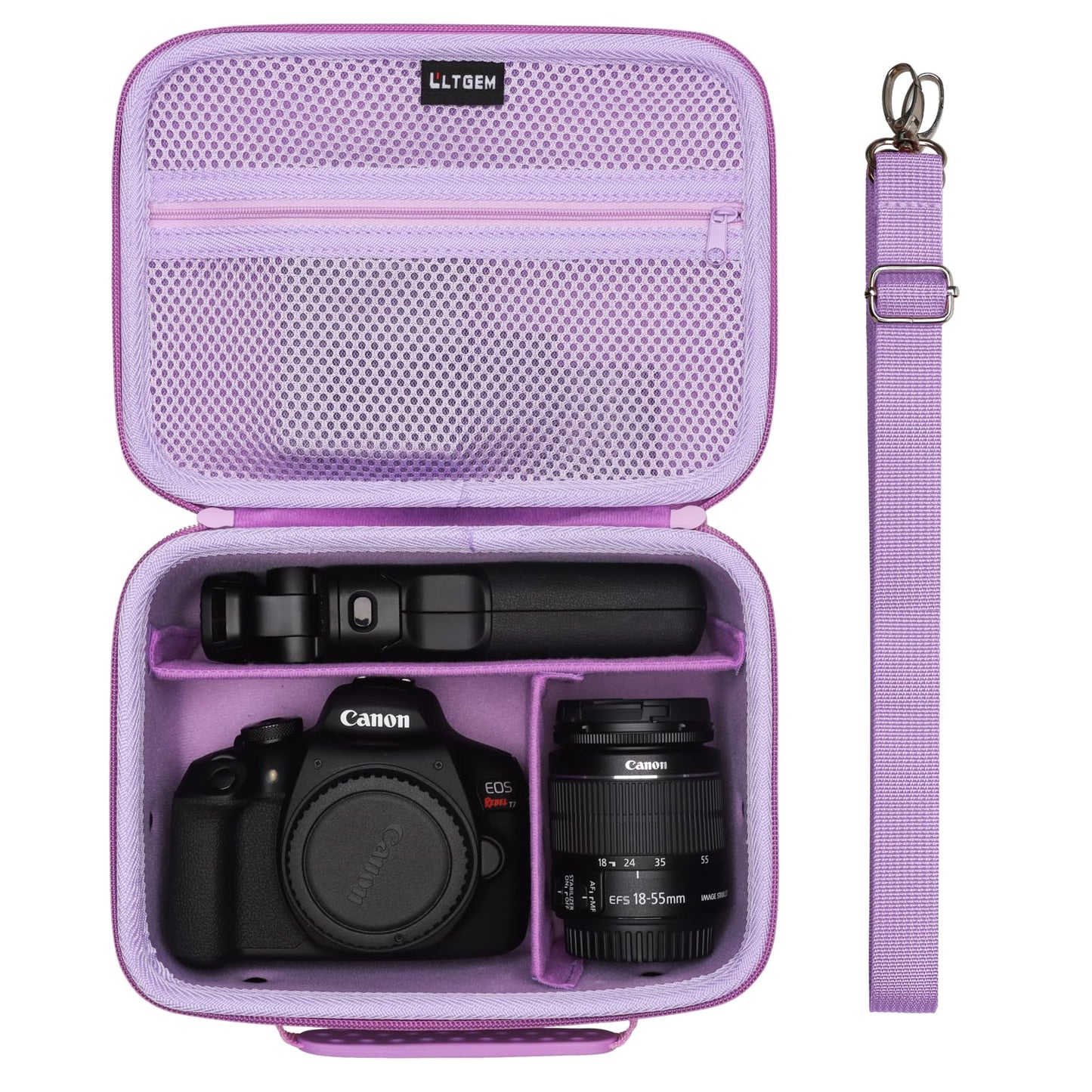 L LTGEM Camera Case Compatible with Canon EOS Rebel T7/R50/R6 Mark II/R100/R50 V/T6/R8/R10/R5 Mark II/RP/R7/5D Mark IV/SL3/R5/T100 DSLR SLR Camera, Len and Tripod with 4 Dividers and Shoulder Strap