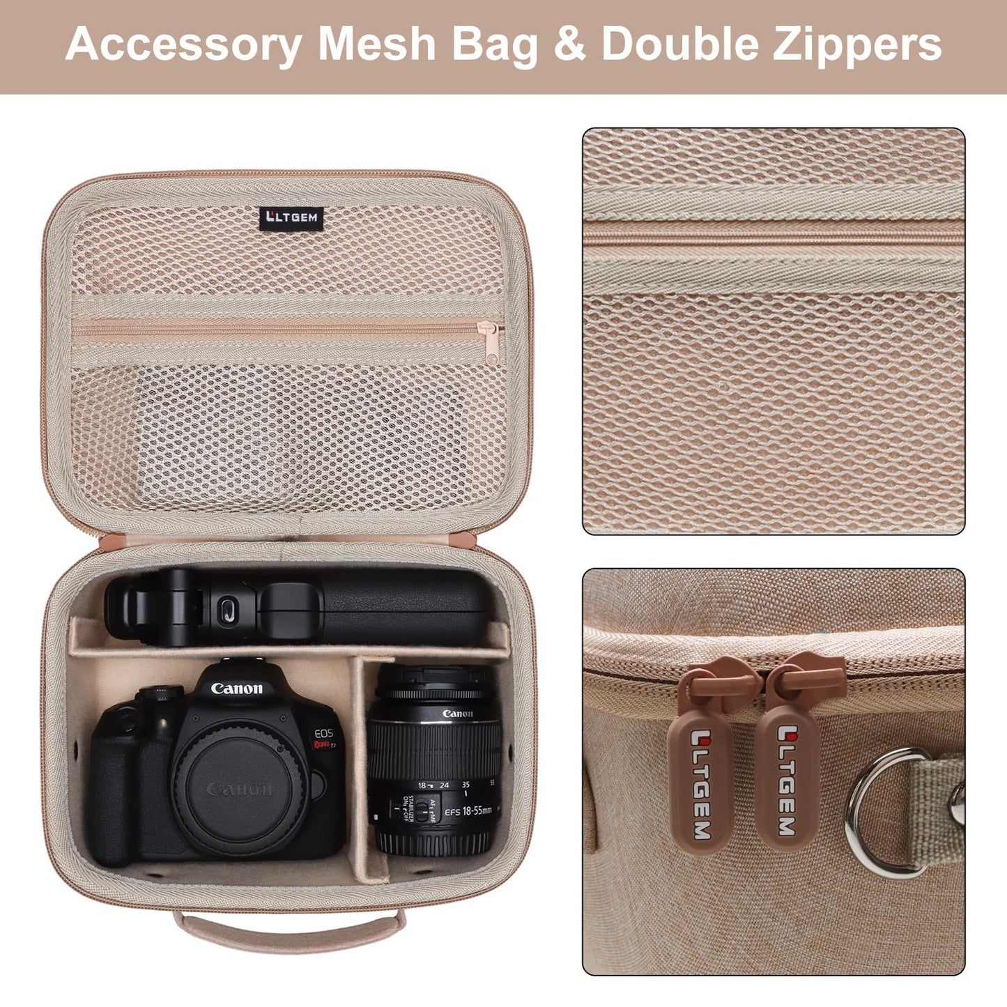 L LTGEM Camera Case Compatible with Canon EOS Rebel T7/R50/R6 Mark II/R100/R50 V/T6/R8/R10/R5 Mark II/RP/R7/5D Mark IV/SL3/R5/T100 DSLR SLR Camera, Len and Tripod with 4 Dividers and Shoulder Strap