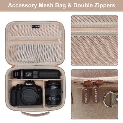 L LTGEM Camera Case Compatible with Canon EOS Rebel T7/R50/R6 Mark II/R100/R50 V/T6/R8/R10/R5 Mark II/RP/R7/5D Mark IV/SL3/R5/T100 DSLR SLR Camera, Len and Tripod with 4 Dividers and Shoulder Strap