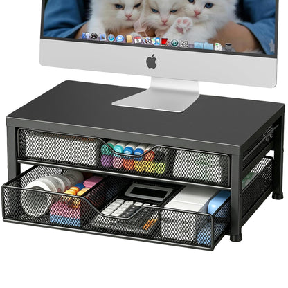OPNICE Desk Organizer and Accessories, 2-Tier Computer Monitor Stand Riser with Drawer and 2 Pen Holders, Laptop Stand, Office Desk Accessories for Office Supplies