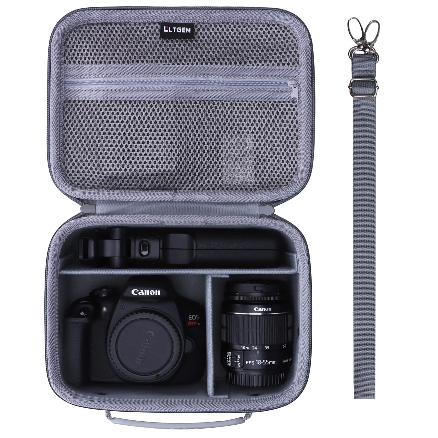 L LTGEM Camera Case Compatible with Canon EOS Rebel T7/R50/R6 Mark II/R100/R50 V/T6/R8/R10/R5 Mark II/RP/R7/5D Mark IV/SL3/R5/T100 DSLR SLR Camera, Len and Tripod with 4 Dividers and Shoulder Strap