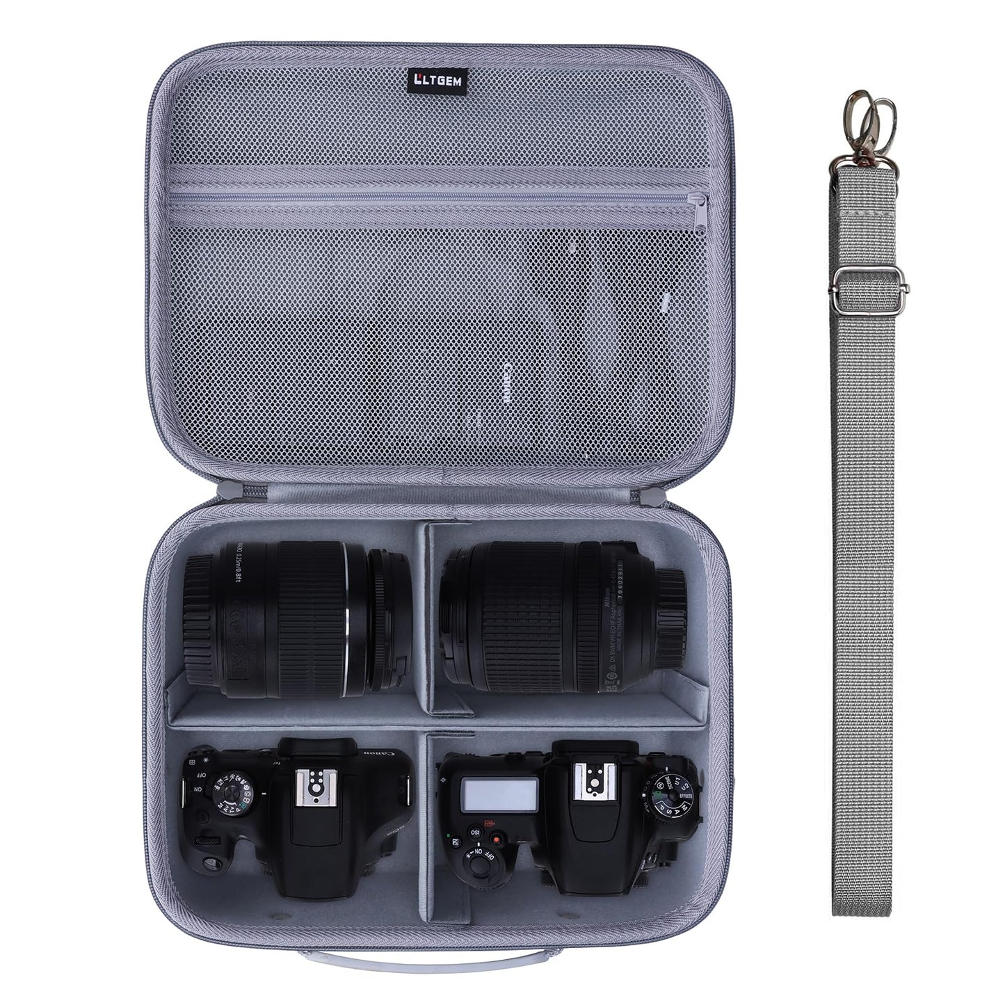 L LTGEM Camera Case Compatible with Canon EOS Rebel T7/R50/R6 Mark II/R100/R50 V/T6/R8/R10/R5 Mark II/RP/R7/5D Mark IV/SL3/R5/T100 DSLR SLR Camera, Len and Tripod with 4 Dividers and Shoulder Strap
