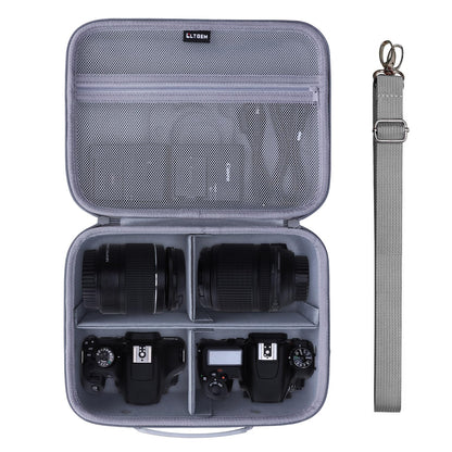 L LTGEM Camera Case Compatible with Canon EOS Rebel T7/R50/R6 Mark II/R100/R50 V/T6/R8/R10/R5 Mark II/RP/R7/5D Mark IV/SL3/R5/T100 DSLR SLR Camera, Len and Tripod with 4 Dividers and Shoulder Strap