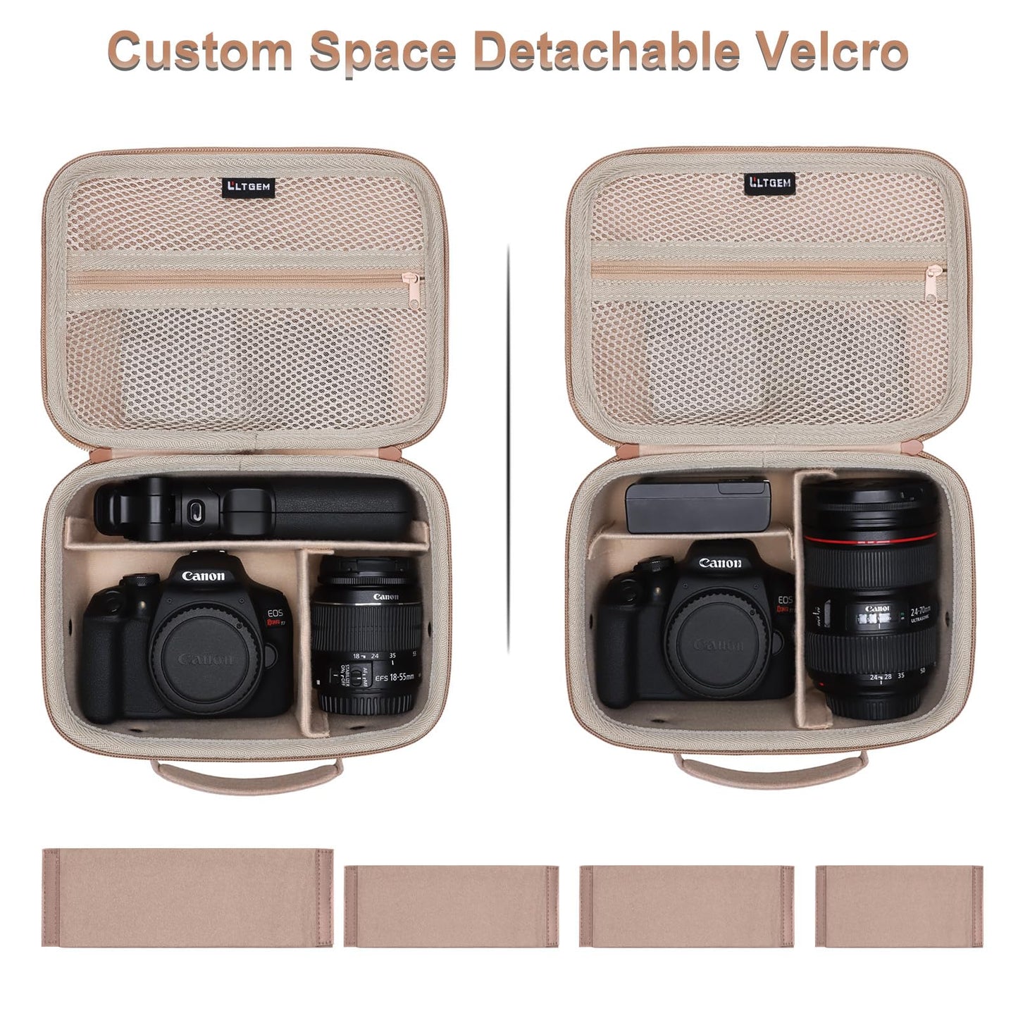 L LTGEM Camera Case Compatible with Canon EOS Rebel T7/R50/R6 Mark II/R100/R50 V/T6/R8/R10/R5 Mark II/RP/R7/5D Mark IV/SL3/R5/T100 DSLR SLR Camera, Len and Tripod with 4 Dividers and Shoulder Strap