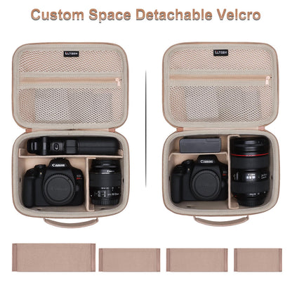 L LTGEM Camera Case Compatible with Canon EOS Rebel T7/R50/R6 Mark II/R100/R50 V/T6/R8/R10/R5 Mark II/RP/R7/5D Mark IV/SL3/R5/T100 DSLR SLR Camera, Len and Tripod with 4 Dividers and Shoulder Strap