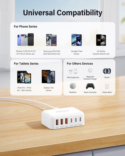 100W GaN USB-C Charging Station with 6 Ports