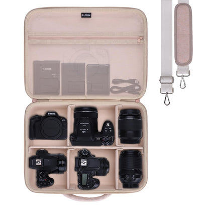 L LTGEM Camera Case Compatible with Canon EOS Rebel T7/R50/R6 Mark II/R100/R50 V/T6/R8/R10/R5 Mark II/RP/R7/5D Mark IV/SL3/R5/T100 DSLR SLR Camera, Len and Tripod with 4 Dividers and Shoulder Strap
