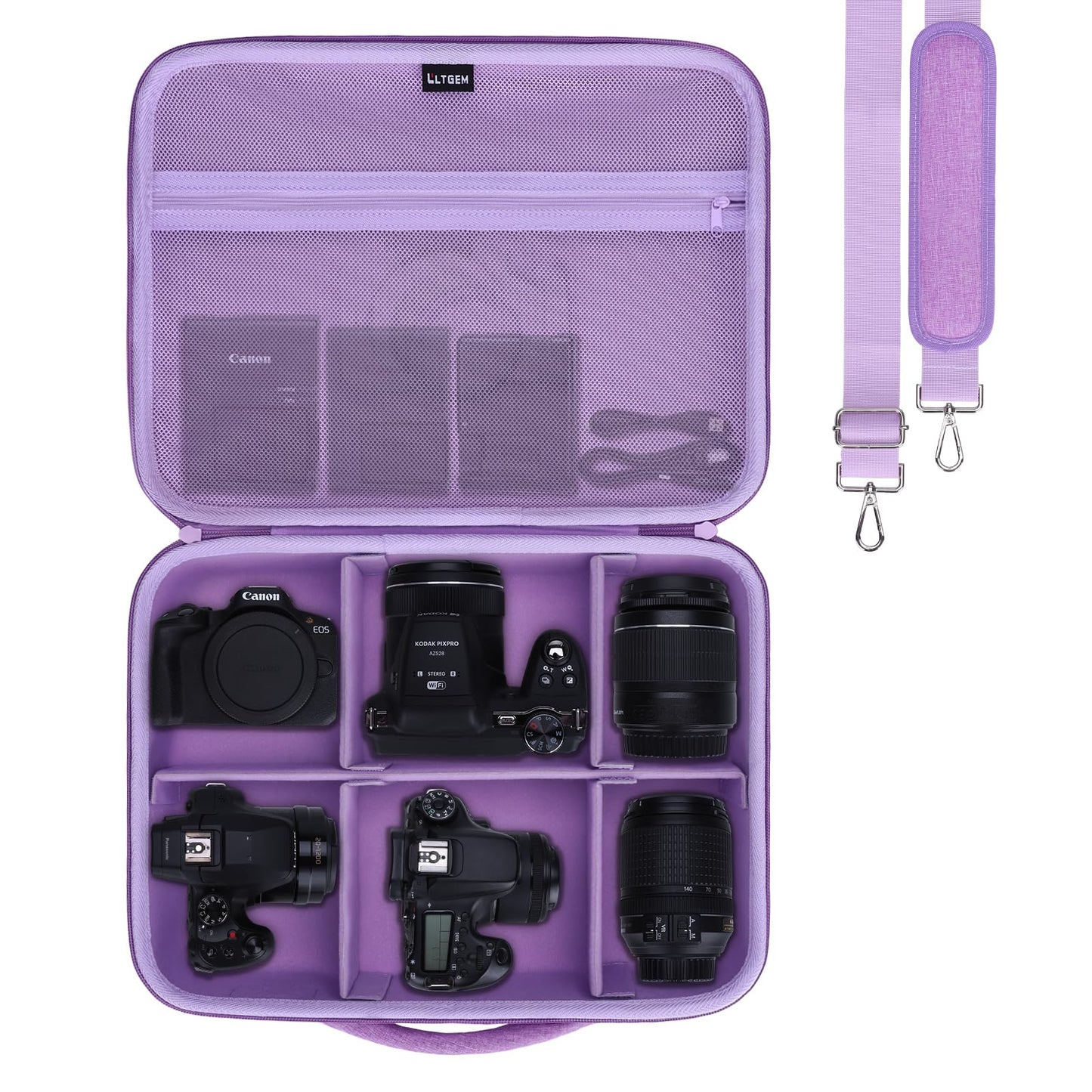 L LTGEM Camera Case Compatible with Canon EOS Rebel T7/R50/R6 Mark II/R100/R50 V/T6/R8/R10/R5 Mark II/RP/R7/5D Mark IV/SL3/R5/T100 DSLR SLR Camera, Len and Tripod with 4 Dividers and Shoulder Strap