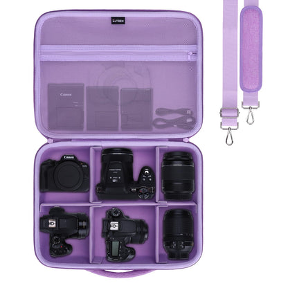 L LTGEM Camera Case Compatible with Canon EOS Rebel T7/R50/R6 Mark II/R100/R50 V/T6/R8/R10/R5 Mark II/RP/R7/5D Mark IV/SL3/R5/T100 DSLR SLR Camera, Len and Tripod with 4 Dividers and Shoulder Strap