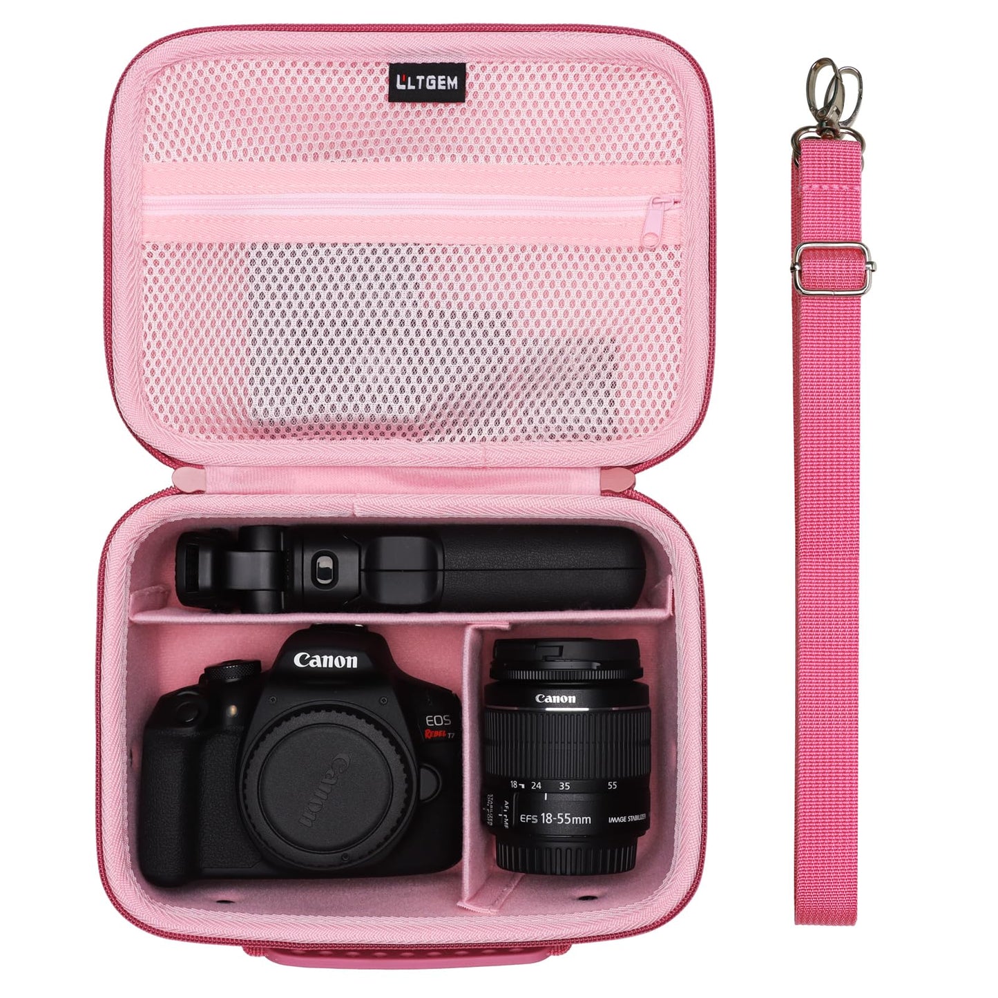 L LTGEM Camera Case Compatible with Canon EOS Rebel T7/R50/R6 Mark II/R100/R50 V/T6/R8/R10/R5 Mark II/RP/R7/5D Mark IV/SL3/R5/T100 DSLR SLR Camera, Len and Tripod with 4 Dividers and Shoulder Strap