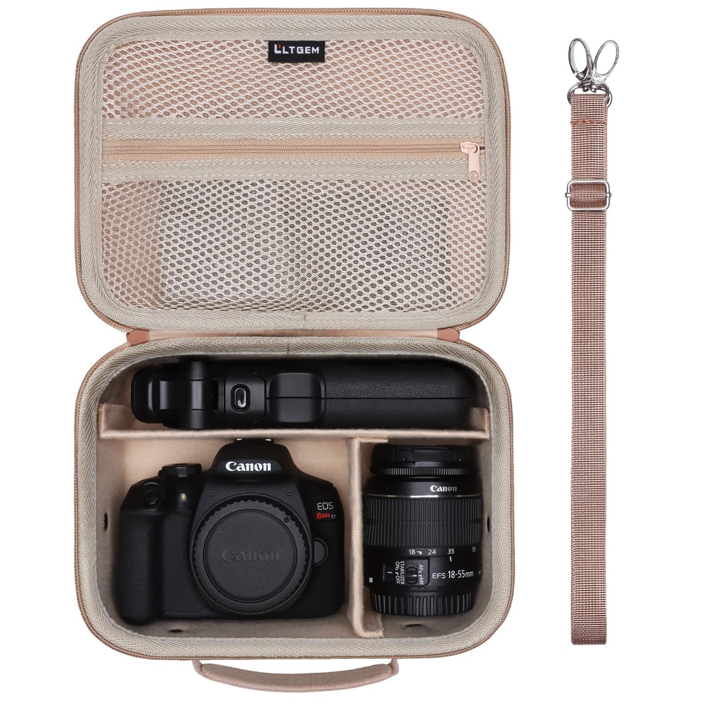 L LTGEM Camera Case Compatible with Canon EOS Rebel T7/R50/R6 Mark II/R100/R50 V/T6/R8/R10/R5 Mark II/RP/R7/5D Mark IV/SL3/R5/T100 DSLR SLR Camera, Len and Tripod with 4 Dividers and Shoulder Strap
