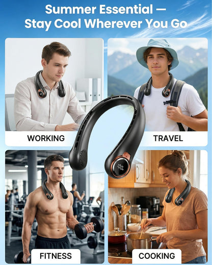 Portable Neck Fan with Rechargeable Battery & LED Display