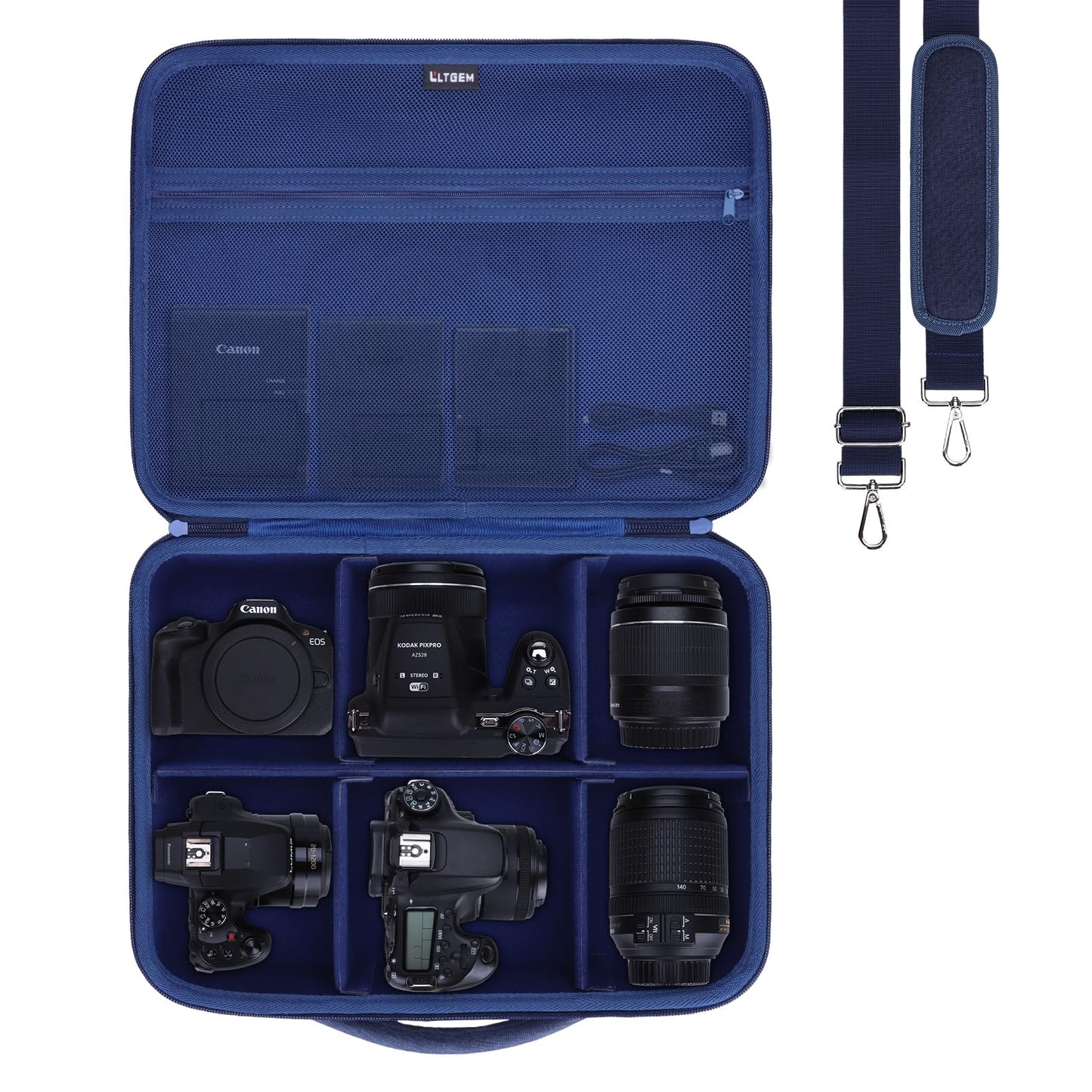 L LTGEM Camera Case Compatible with Canon EOS Rebel T7/R50/R6 Mark II/R100/R50 V/T6/R8/R10/R5 Mark II/RP/R7/5D Mark IV/SL3/R5/T100 DSLR SLR Camera, Len and Tripod with 4 Dividers and Shoulder Strap