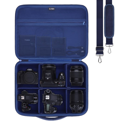 L LTGEM Camera Case Compatible with Canon EOS Rebel T7/R50/R6 Mark II/R100/R50 V/T6/R8/R10/R5 Mark II/RP/R7/5D Mark IV/SL3/R5/T100 DSLR SLR Camera, Len and Tripod with 4 Dividers and Shoulder Strap