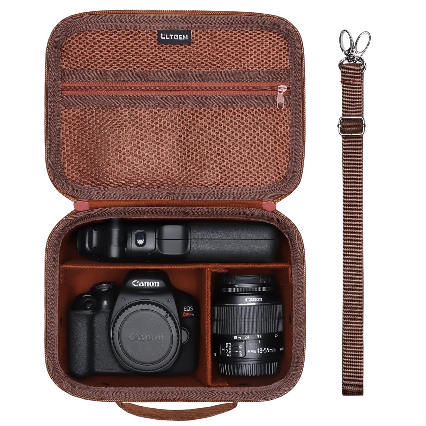 L LTGEM Camera Case Compatible with Canon EOS Rebel T7/R50/R6 Mark II/R100/R50 V/T6/R8/R10/R5 Mark II/RP/R7/5D Mark IV/SL3/R5/T100 DSLR SLR Camera, Len and Tripod with 4 Dividers and Shoulder Strap