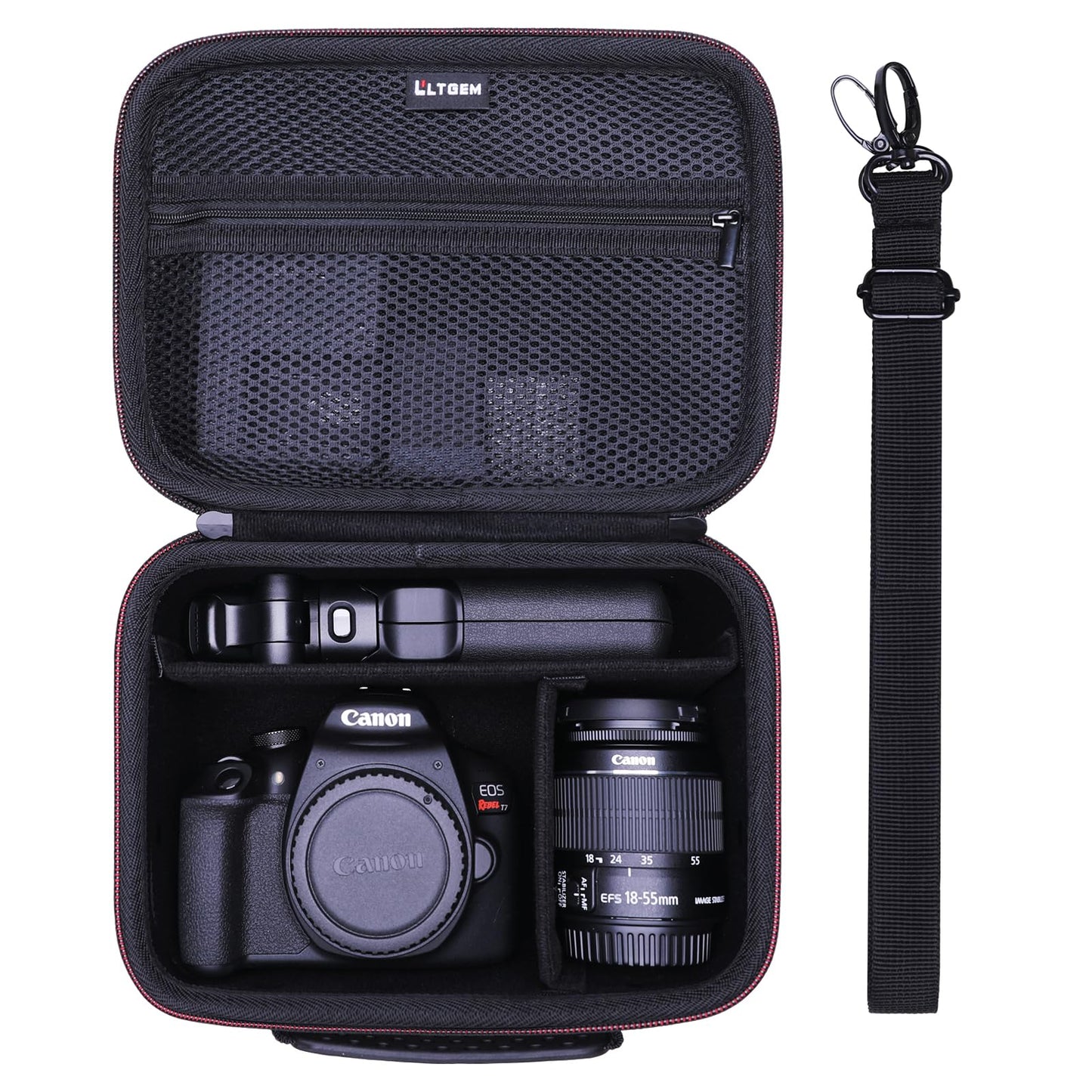 L LTGEM Camera Case Compatible with Canon EOS Rebel T7/R50/R6 Mark II/R100/R50 V/T6/R8/R10/R5 Mark II/RP/R7/5D Mark IV/SL3/R5/T100 DSLR SLR Camera, Len and Tripod with 4 Dividers and Shoulder Strap